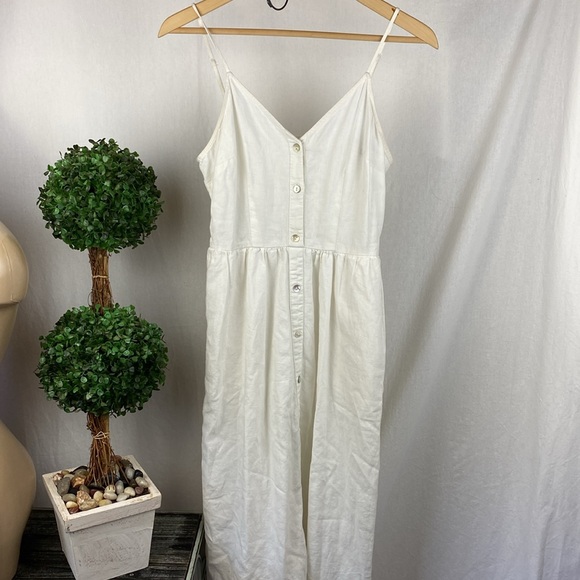 Linen Blend White Sleeveless Button Front Midi Dress From A New Day S - Picture 4 of 6